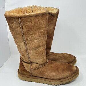UGG Australia Classic Tall Chestnut Sheepskin Boots Women’s 6 Suede Fur Lined